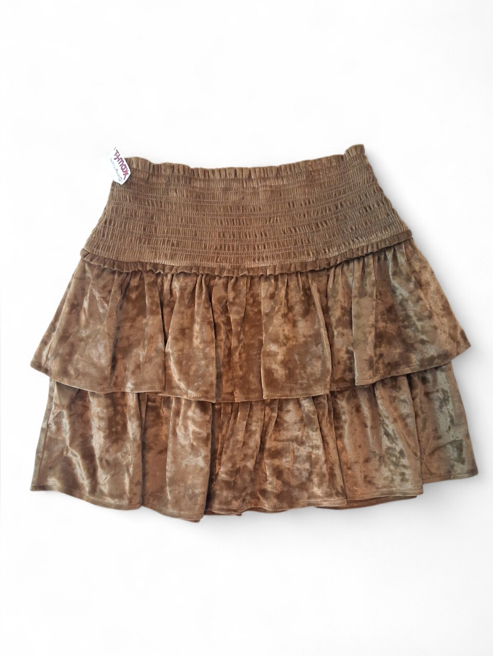 🆕Aerie Frills n Thrills Velvet Smocked Tiered Pull On Mini Skirt Womens Size XS - Picture 3 of 9